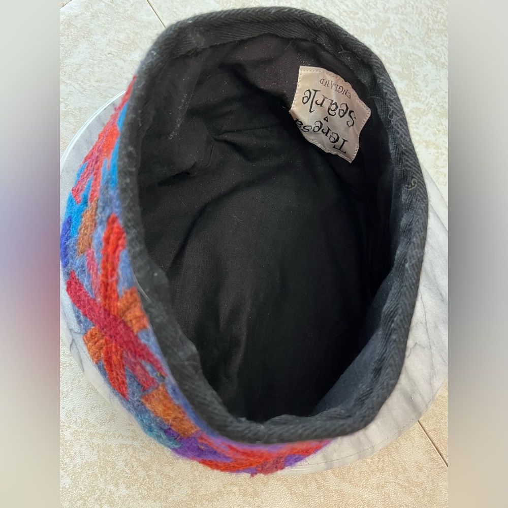 Teresa Searle colorful Appliqué Wool Toque Vintage Hat/ Medium/England Handmade - Picture 11 of 12